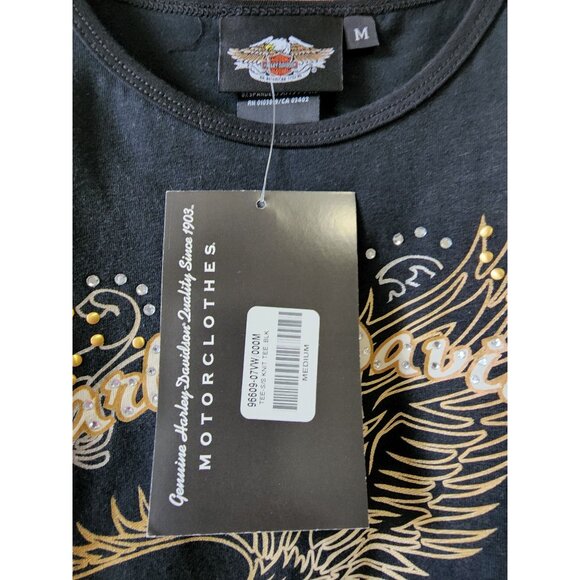 Harley-Davidson Womens Jeweled Black T-Shirt With Gold Eagle Graphic & HD Logo M - Picture 2 of 4